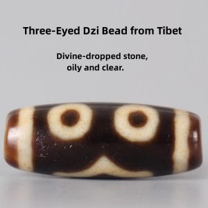 Three-Eyed Dzi Bead from Tibet, God of Wealth Dzi Bead Pendant Necklace Lucky Charm Jewelry