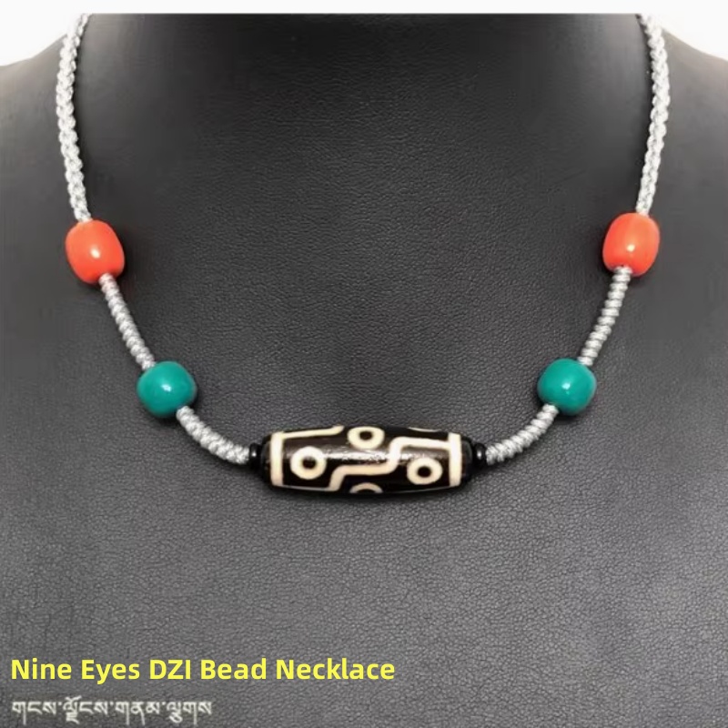 Tibetan Nine-Eye Dzi Bead Necklace Energy Jewelry