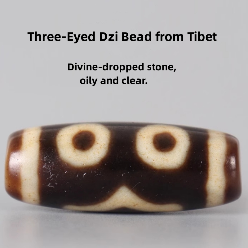 Three-Eyed Dzi Bead from Tibet, God of Wealth Dzi Bead Pendant Necklace Lucky Charm Jewelry