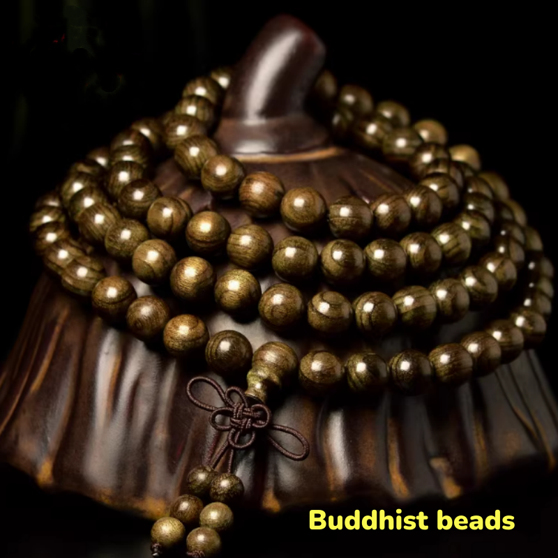 108 - Bead Golden Silk Nanmu Buddhist Wrist Mala Energy & Luck Jewelry